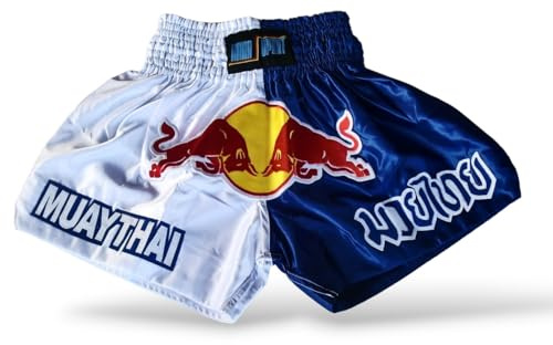Muay Thailändska shorts thailändsk boxning kickboxning MMA satinkulor, Bianco-blu, L