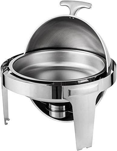 ZKHD Stainless Steel Chafing Dish 6 Quart Round Chafer Roll Top Chafer for Catering Buffet Warmer Set with Pans And Fuel Holders