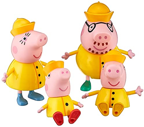 Peppa Pig Peppa’s Adventures Regentag mit Familie Wutz, Figuren 4er-Pack mit Regenmänteln, ab 3 Jahren