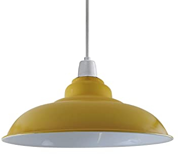 DC VOLTAGE Lampadario Moderno a Sospensione Paralume Giallo in Metallo 32cm Forma Curva Lampada da Soffitto a Sospensione Adatta per Soggiorno Cucina Corridoio Bar Ristorante