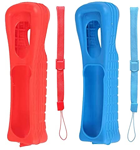 Lactivx Wii Silikon-Schutzhülle mit Handschlaufe für Wii-Fernbedienung, Rot und Blau, 2 Stück