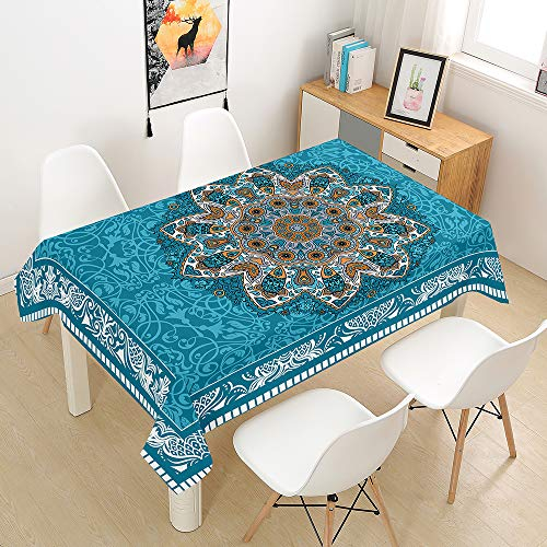 FANSU Rechteck Tischdecke Polyester,Wasserdicht Tischwäsche Mandala Stil Pflegeleicht Abwaschbar Tischtuch-Viele Größe Farbe Wählbar (Boho,140x160cm)