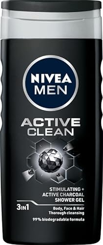 NIVEA MEN Active Clean - Gel doccia da uomo con carbone attivo 3 in 1, detergente profondo, 250 ml