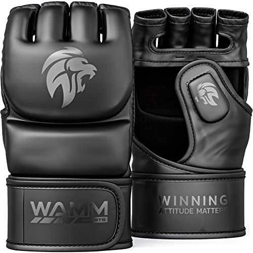 WAMM Sports MMA-handskar – för män och kvinnor – MAXForce EVE anti-skada stötdämpande boxningshandskar – POWERFlex kickboxningshandskar – halvfinger, öppen handflata för mua, sparring, boxningssäck