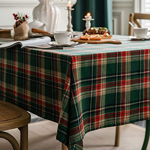 Weihnachtstischdecke 140 x 260 cm Grün Plaid Weihnachten Rechteckige Tischdecken Waschbar Xmas Party Tischabdeckung für Zuhause Küche Esszimmer Dekoration