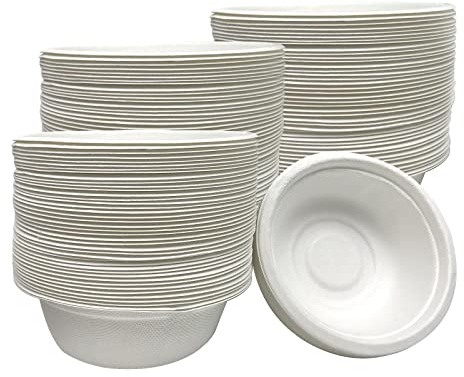 SEUNMUK 150 Pack 350 ML (12 oz) Paper Bowls, White Sugarcane Bagasse Bowl Round Extra Strength Bowls for Parties, BBQ, Picnic