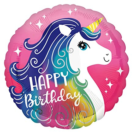 Happy Birthday Luftballons - Geniale Geschenkidee Deko für Geburtstage oder Partys Ballon Helium Folienballon klein mit für Kinder Dekoration Partydeko JGA Geschenkidee - Einhorn bunt pink