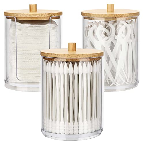 Miiepls Lot de 3 supports de maquillage en acrylique transparent pour boules de coto, pour les Cotons-tiges et Démaquillants, Pot de Rangement Transparent pour Salle de Bain