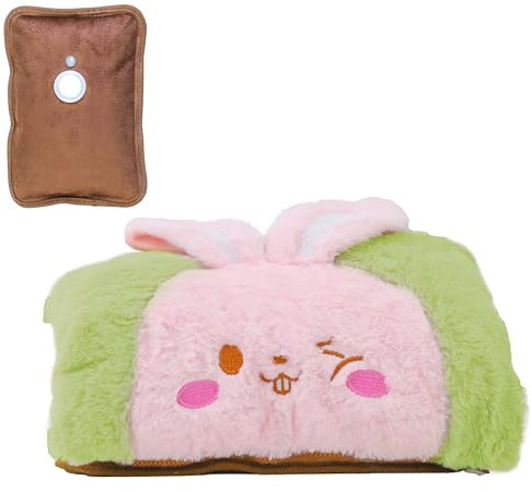 OXYN Borsa Coniglio Acqua Calda Elettrica Peluche Tasca 2in1 Morbida Sollievo Ricaricabile per Scaldare Piedi Mani Corpo Cuscino Termico Ridurre Dolori Muscolari Dorsali Mestruali Pancia (Verde)