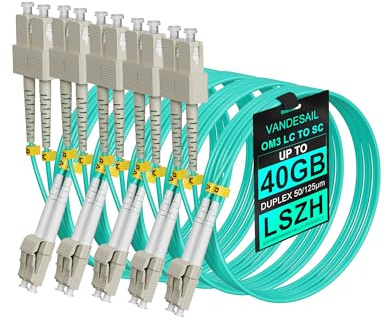 VANDESAIL LC to SC 5 Pack Fiber Patch Cables, Fiber Jumper Optical OM3 Duplex Multi Mode Patch Cords -2m(6.56ft) LSZH 50/125µm