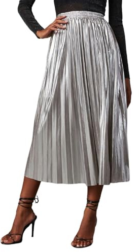 Metallic Rock Damen 90er Jahre Glitzer Pailettenrock Party Mini Leder Silber Sexy Stretch Faltenrock Rave Alien Kostüm Space Lederrock