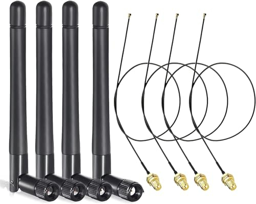 GERUI WLAN Antenne 2,4GHz 5GHz 5,8GHz 3dBi RP-SMA-Steckerantenne & 10cm U.FL IPX IPEX MHF4 zu RP-SMA Buchse Verlängerungskabel 4-Pack für M.2 NGFF Intel Wireless Netzwerkkarte WiFi Adapter Laptop