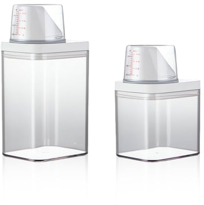 RYAN 2 Piezas Dosificador Detergente Lavadora Multiusos Hermético Dispensador con Taza Medidora Plastico Contenedor Pienso Dispensador Cereales (700ml 1100ml)
