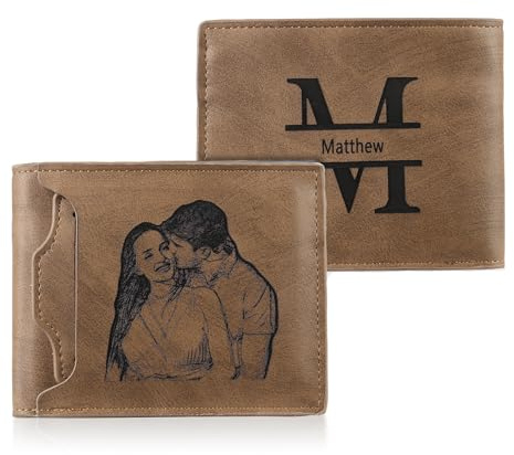 kaululu Personalisierte Geldbörse Herren mit Foto Portmonee mit Gravur Alphabet und Namen Faltbare Geldbörse mit Karte Ausweis Bargeldhalter für Vater Ehemann Personalisiertes Geschenk für Männer