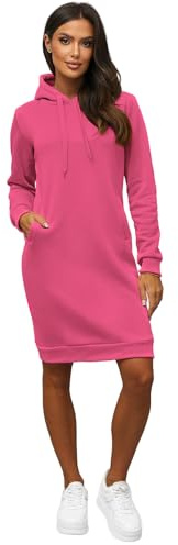 OZONEE Damen Hoodie Kapuzenpullover Lang Sweatjacke Sweatkleid Winterkleid Herbstkleid Kleid Sweatshirt Sweatshirtkleid Kapuzenjacke Kapuzenpulli Kapuze Langarm Sport 777/5398B/19 DUNKELROSA L