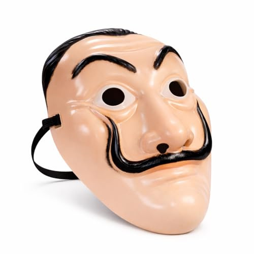 3 Teilig Haus des Geldes Kostüm Set - mit Dali Maske, aufblasbares Gewehr, Einheitsgröße Overall rot - für Erwachsene Unisex für Fasching & Halloween