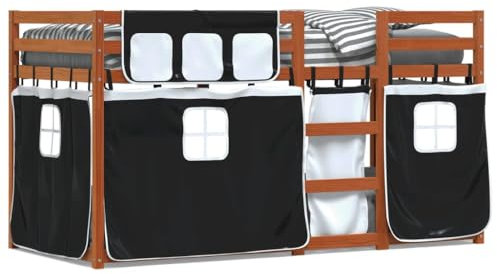 qohoio Etagenbett mit Vorhängen Weiß & Schwarz 90x190 cm Kinder Etagenbett Kinderbett Doppelbett Kinderhochbetten Bett Kiefernholz - 3283949