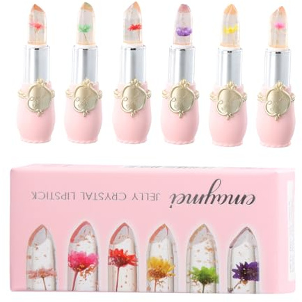 Juego de 6 barras de labios de gelatina de flores, juego de brillo de labios con pétalos de flores reales, hidratantes de larga duración