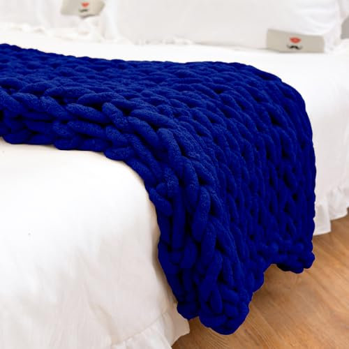 LUOZIQINX Grob Gestrickte Kuscheldecke, Chenille Kuscheldecke Grobstrick, Handgefertigt üBerwurf Strickdecke für Bett Sofa Stuhl BüRo,Navy Blue,180x200cm