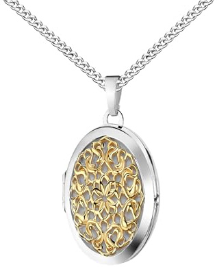 JEVELION Medaillonanhänger Bicolor Medaillon zum Öffnen für Bilder 925 Silber Bicolor Foto Amulett für Damen + Schmuck-Etui Mit hochwertiger Schmuck-Kette 925 Silber - Kettenlänge 70 cm.