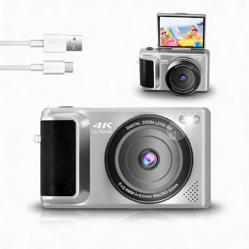 Zunate Appareil photo numérique 4K, appareils photo numériques pour photographie, appareil photo compact avec zoom numérique 18X, appareil photo Vlogging de 64 MP pour Youtube, appareil photo vidéo