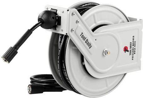 Tool Daily Retractable Pressure Washer Hose Reel 60 FT x 1/4”, Heavy Duty Power Washer Hose Reel 3600 PSI, Auto-Rewinding, Wall/Floor Mounted