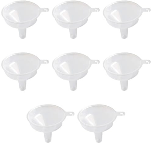 8 Pcs Small Plastic Funnels, Clear Mini Funnels for Kitchen Use, Filling Small Bottles, Water Bottles, Essential Oils, Spices, and Powders