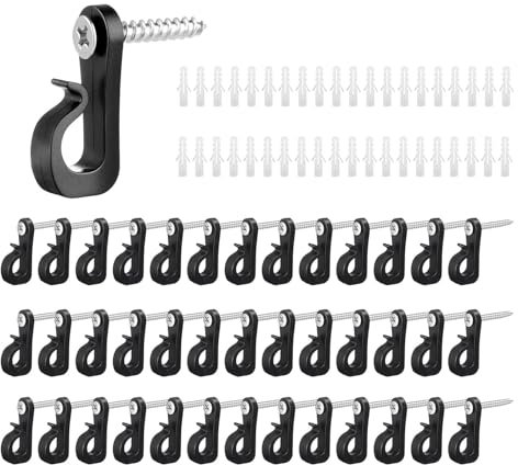 Qianeffort 40 Pack Q-Hanger Screw in Hooks for Wood,Screw Hook for Hanging with Safety Buckle,Fence Hooks for Outdoor Lights,Outdoor Hook for Lights