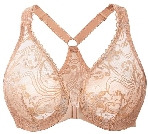 MELENECA Women's Plus Size Racerback Unlined Lace Underwire Front Closure Bra Cappuccino 36D