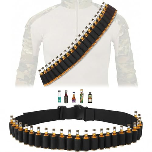 MUCHER Berentzen Klopfer Gürtel Halter 130cm 27 Loch Schnapsgürtel, Kostüm für Jägermeister, Shot Schnaps mini Alkohol Kette, Klopfergürtel Zapfanlage Für Karneval, Junggesellenabschied, Partygeschenk