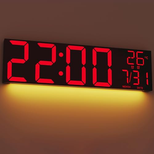 Maxstar 30 Extra Large Digital Wall Clock with Red LED Display & Remote Control,5-Level Dimmer,Dual Alarms,Count Up Timer,Auto DST,Temperature,Night Light for Living Room/Office/Shop/Gym