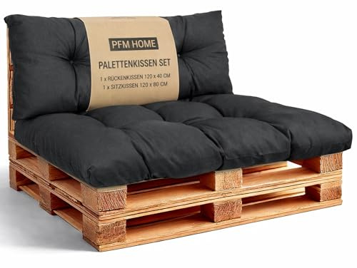 PFM HOME Palettenkissen Outdoor-Kissen für Palettensofa Palettenmöbel Europaletten - Gartenkissen - 1 x Rückenkissen 120 x 40 cm + 1 x Sitzkissen 120 x 80 cm - Schwarz