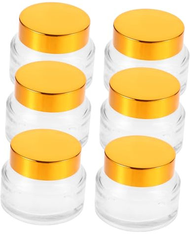 NIYANGLE 6pièces Petits Flacons Verre Conteneurs Étanches Pour Crème Et Cosmétiques Jars De Voyage Transparent Avec Couvercles Dorés