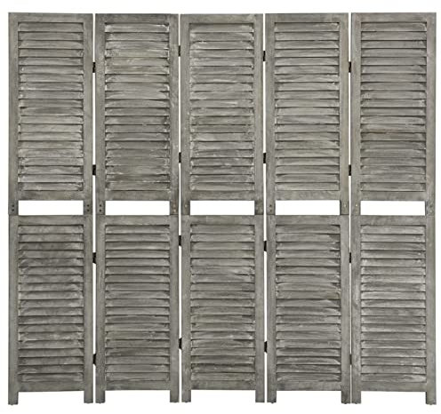 Paravent de séparation de pièce à 5 panneaux - Brise-vue pour jardin extérieur - Gris - 179 x 166 cm - En bois massif - Améliore l'intimité et la protection