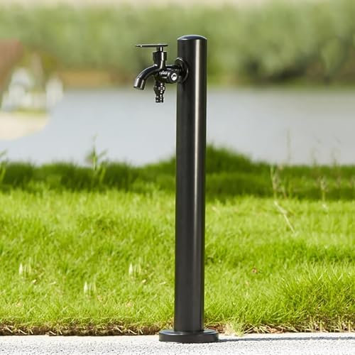 Colonna d'Acqua da Giardino per Esterni con Rubinetto - Fontana in Acciaio Inox Indipendente, Doppia Uscita e Interruttore, Base Rotonda Stabile per Un Facile Accesso e Design Moderno (Picco