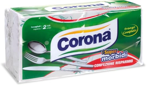 Carta Corona Tovaglioli Supermorbidi 2 Veli in Pura Cellulosa, Biodegradabili, Certificati FSC, Bianchi, 33x33 cm, 80 Pezzi, Confezione da 10 Pacchi