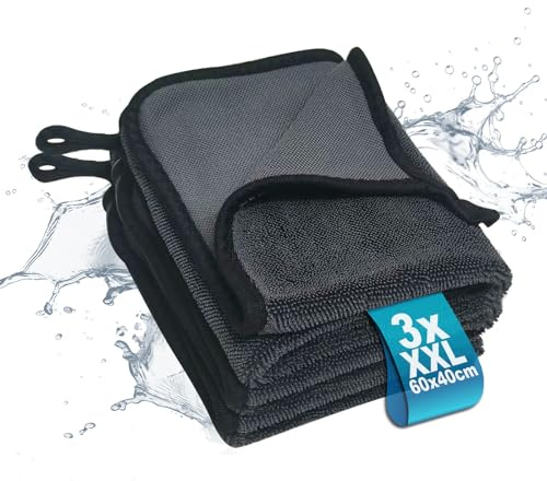 TOHADRILL 3 Pièces Chiffon Microfibre, Micro Fibre Sechage Voiture, Micro Fibre Chiffon, Serviette Microfibre Mettoyage Voiture pour Cabine Douche, Véhicule, Ménage, Camping (60 × 40 cm)