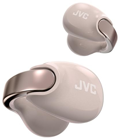JVC nearphones Earcuff style Wireless earphones with shiny arch, Comfortable fit, Multipoint connection, Bluetooth 5.3, 24H Battery Life - HA-NP1T-PN (Pearl Edition Sand Peach)