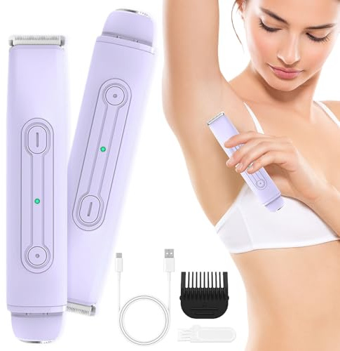 Recortadora de bikini para mujer, maquinilla de afeitar eléctrica 2 en 1 de doble cabeza para mujer, recortadora de vello corporal inalámbrica y removedor de vello facial para bikini, axilas, piernas
