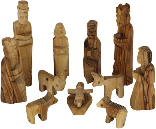 Holy Land Market Olive Wood Children's Nativity Scene - 12-Piece Indoor Wooden Nativity Set, Handmade in Bethlehem, with Pictorial Story Booklet & Authenticity Certificate, 5.25-Inch Figures
