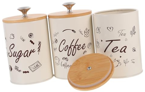 HEALLILY Lot de 3 boîtes de rangement de cuisine vintage avec couvercles hermétiques pour thé, café, sucre, boîtes hermétiques pour maison, café, restaurant, organisation