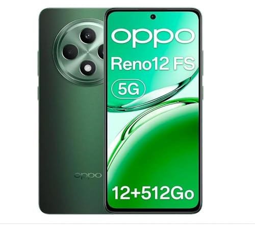 OPPO Reno12 FS 5G 12+512Go, IA Smartphone Android Débloqué, Écran 120Hz 6,67 AMOLED, Dimensity 6300 Téléphone Portable, Caméra AI 50+8+2MP, 5000mAh 45W, Résistance IP64, NFC, Vert