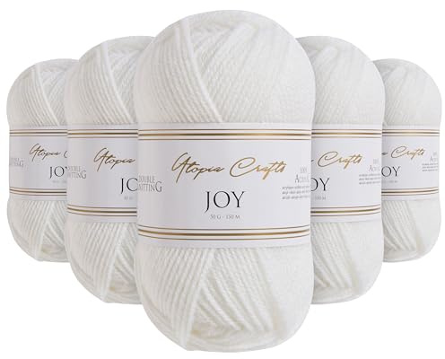 Utopia Crafts JOY DK Fil à tricoter 5 x 50 g – 100% acrylique (White)
