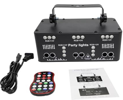 Luci per DJ, 21 fori DJ Disco RGB Party Beam Stage Proiettore Luce UV LED Strobe Sound Nightclub Natale Halloween Holiday Wedding Lamp per Feste