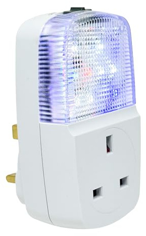Defender Fake TV Light Simulator LED with Pass Through Socket - Plug-in Home Security Device - 4 Modes Includes Timer & Dusk Till Dawn Sensor - Anti Burglar & Intruder Deterrent - Simulated TV Lamp