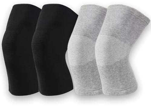 Canlaten·U Kniebandage für Männer Damen - Bambus Kompressionsbandage für Arthrose Athletics Sportbandage Kniestütze - Elastische Braces Pads Warmer Schutz Knie Unterstützung 2 Paar (Schwarz+Grau, XL)