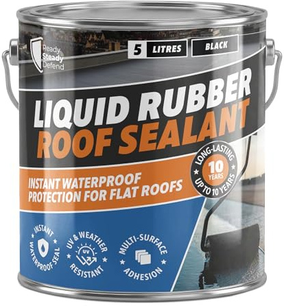 Liquid Rubber Roof Sealant 5L Black | Flexible Waterproof Sealant Outdoor Roof Coating for Flat Roof Repair, Asphalt, GRP, Fibreglass & Concrete | One Coat Leak Protection, UV & Weather Resistant