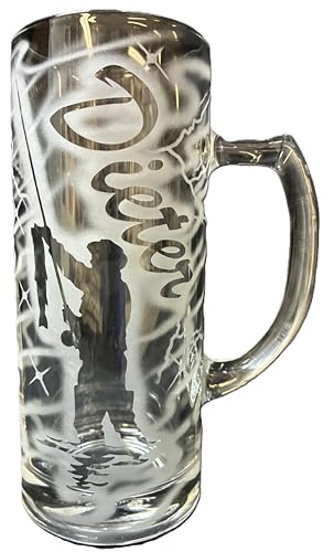 Bierkrug 0,3 l mit Gravur Angler Angel Logo und Name personalisiert Glas Krug Bierglas Bierseidel Glaskrug individuell Geschenk Fischer Angeln Angelsport