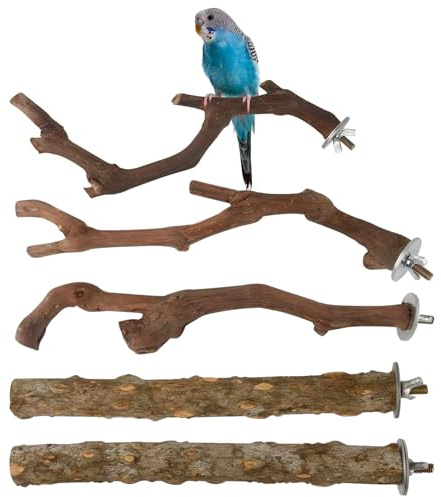 Perchas para Aves | 5 Piezas Juguetes de Madera Interactivos,Barras Posaderas,para Loros Cotorras y Periquitos