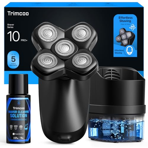 Trimcoo - Rasoio elettrico magnetico per uomini calvi, con stazione di pulizia intelligente, delicato sul cuoio capelluto sensibile, impermeabile IPX7, ricarica USB-C e display a LED, regalo balder
